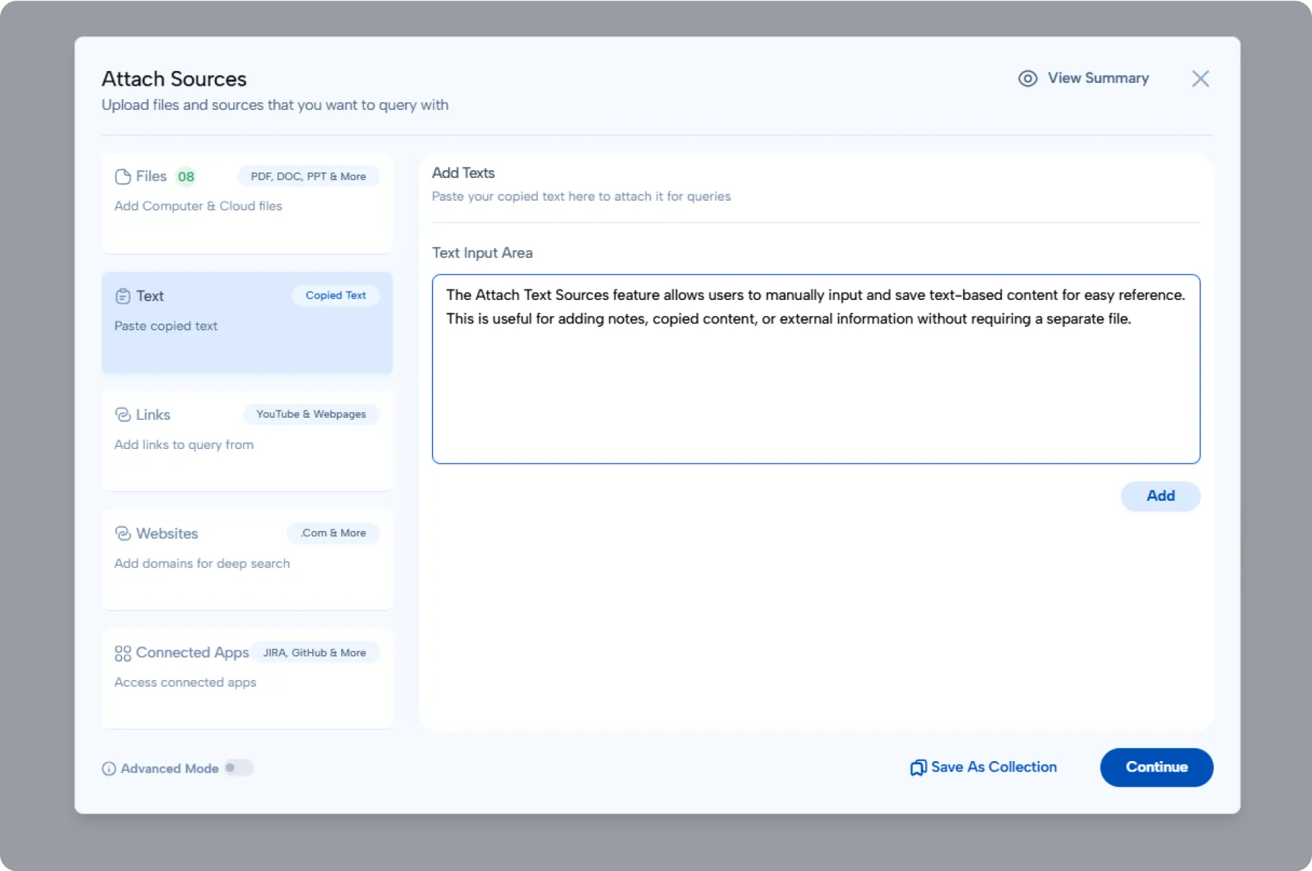 Attach Text Input Dialog