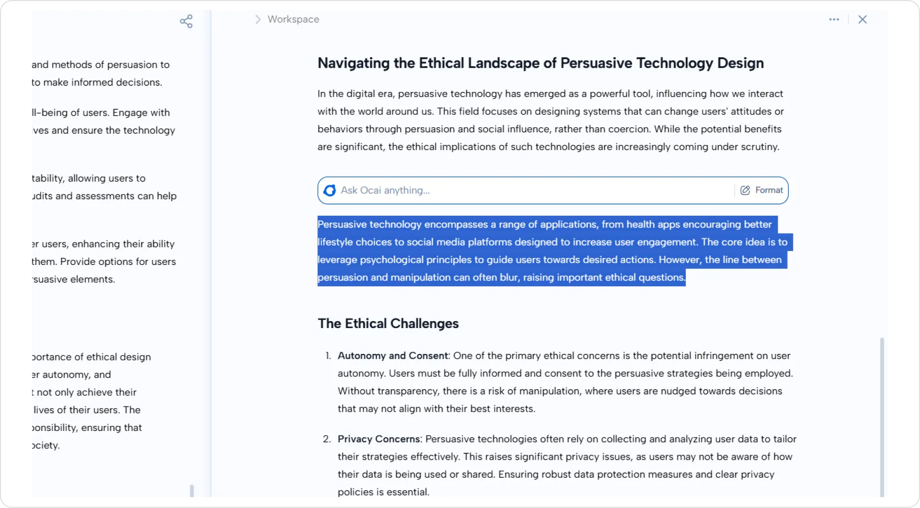Ask questions based on text selection
