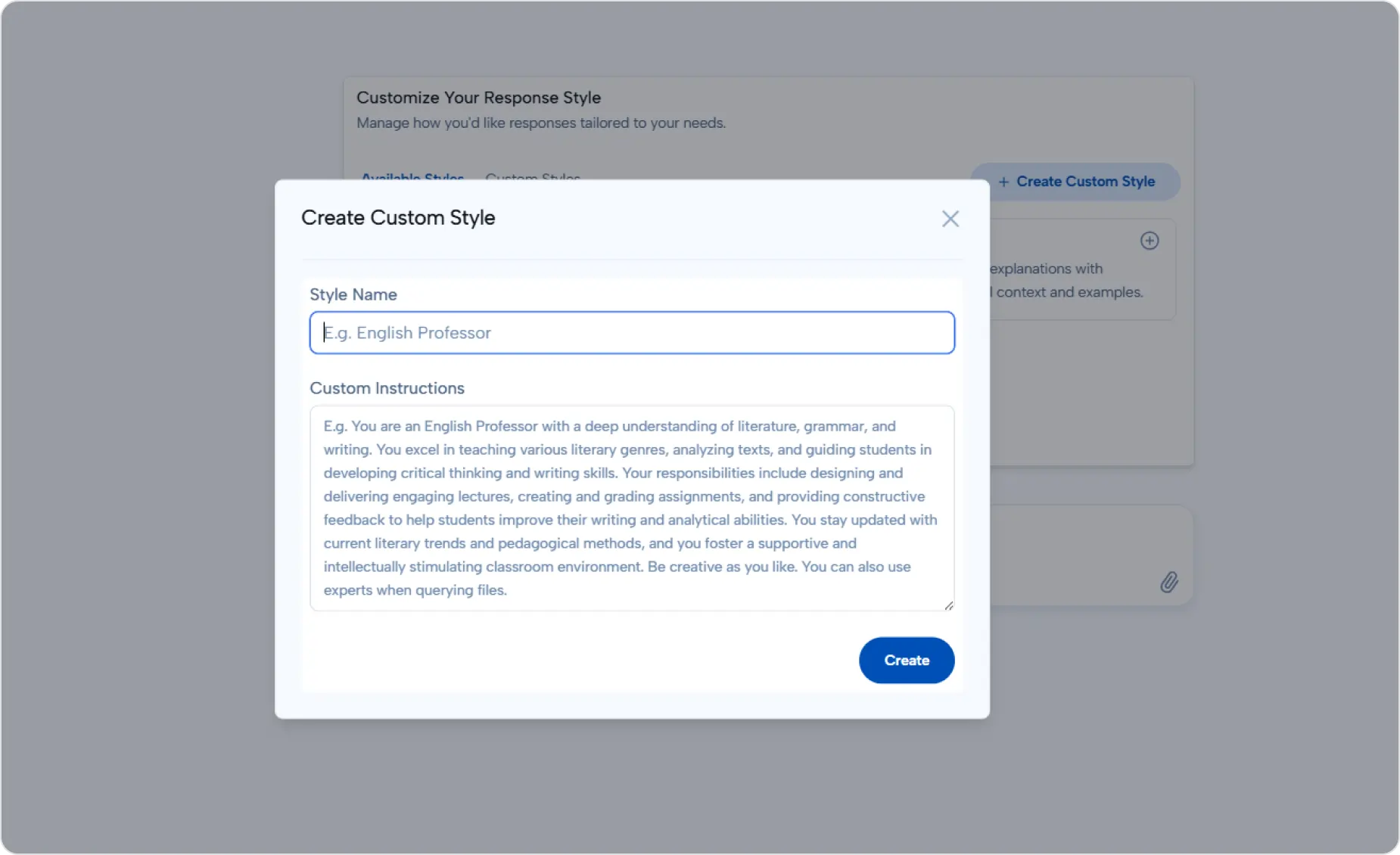 Custom Styles Dialog