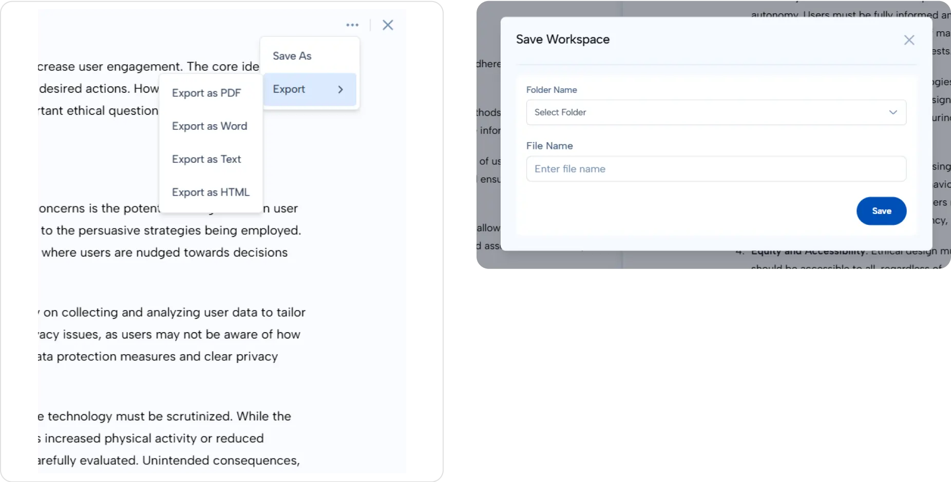 Export and Save Workspace
